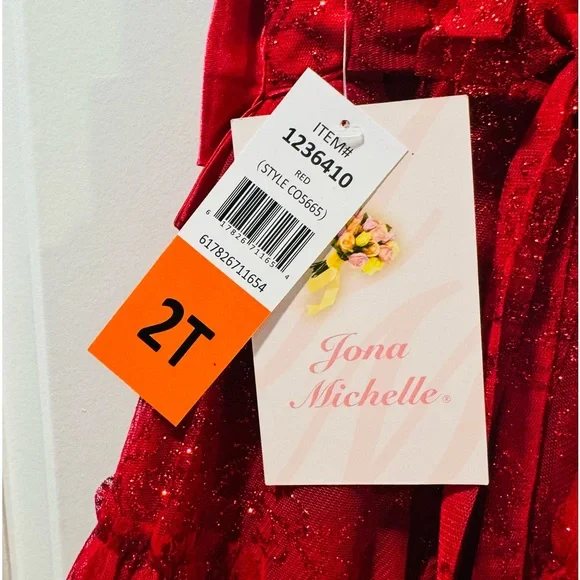 Jona Michelle Lace Glitter Red lined flounced Dress 2T - Picture 3 of 4